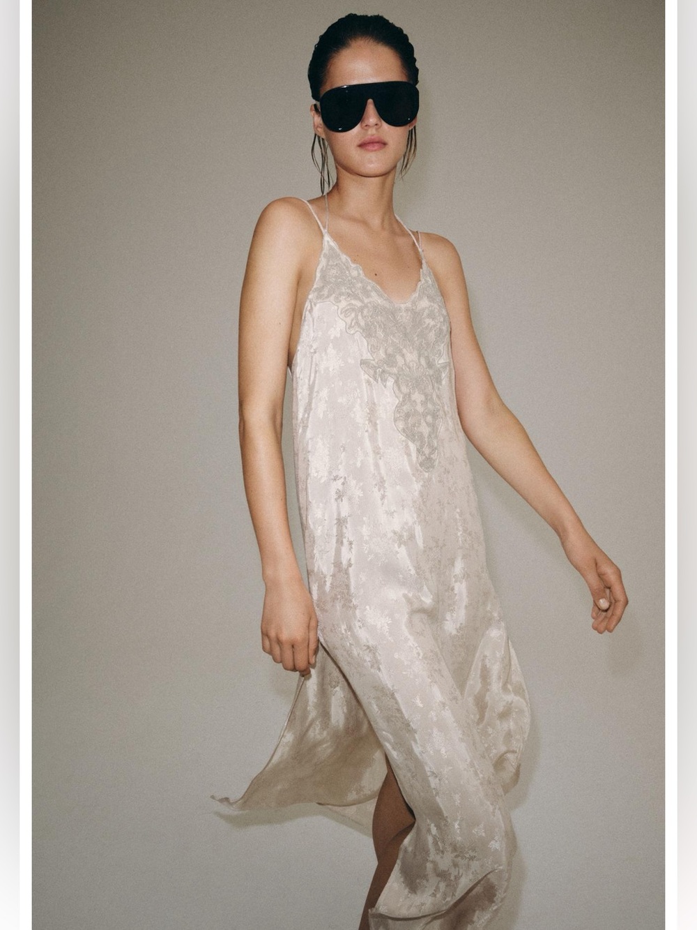 ZW Collection Embroidered Jacquard Pearl Gray Dress - Picture 5 of 10